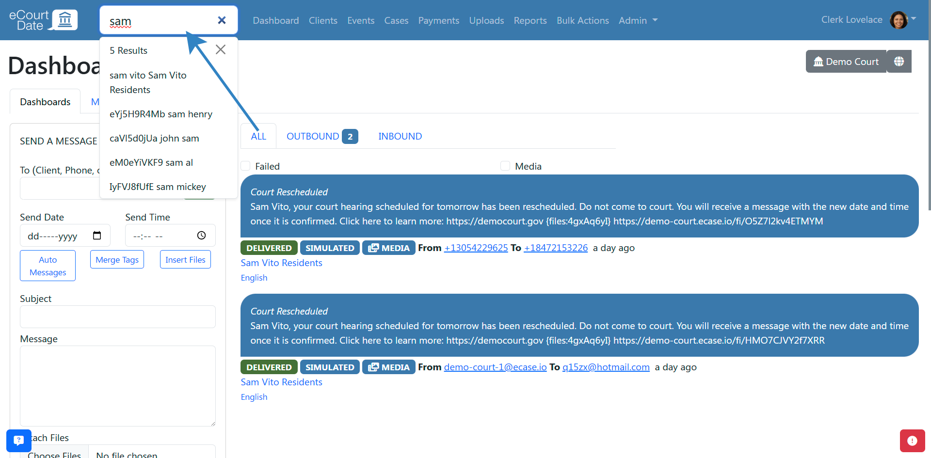 Search contact to send message